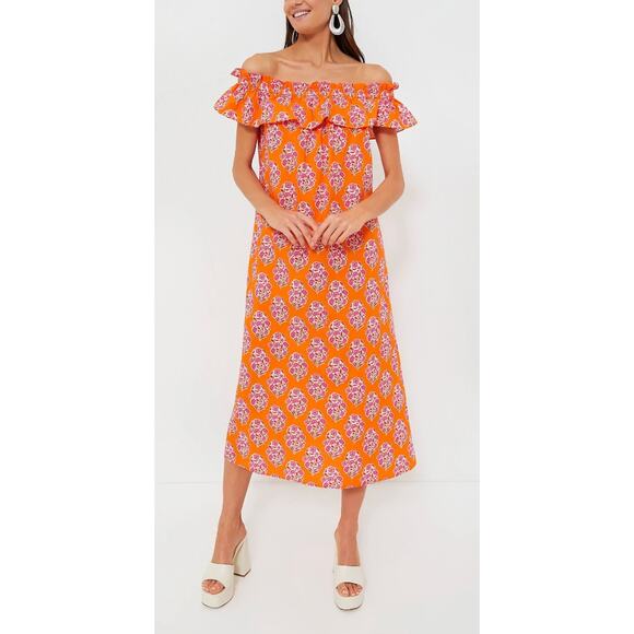 Pink City Prints Tuckernuck Tangerine Buta Print Tallulah Off the Shoulder Dress - Picture 3 of 11